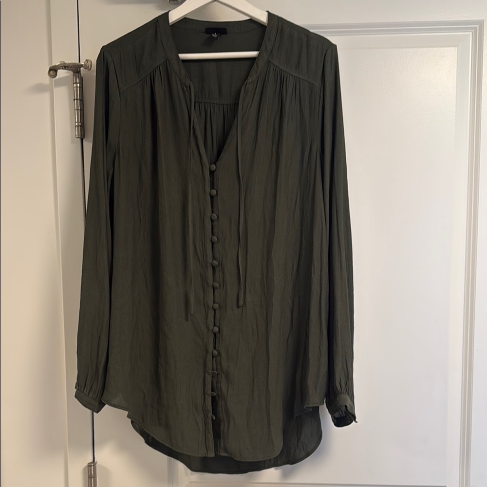 Torrid Green Relaxed Buttoned Blouse with Mandarin Collar